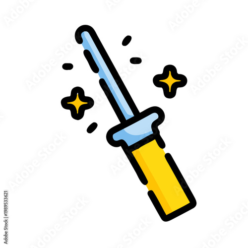 Magic wand tool vector icon with sparkle stars and yellow handle for repair service design