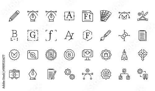 Graphic design creative process outline icon set vector