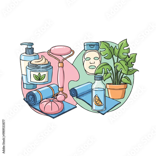 Skincare and beauty products for self care routine.