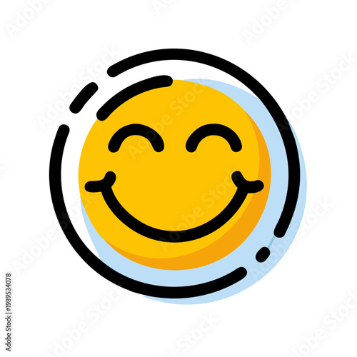 Happy yellow smiley face icon with closed eyes representing joy contentment and positivity