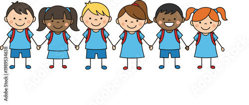 Diverse Children Holding Hands Vector Set for Social Inclusion, Friendship, and School Illustrations