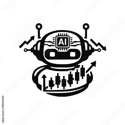 AI trading bot icon black filled vector for automated finance