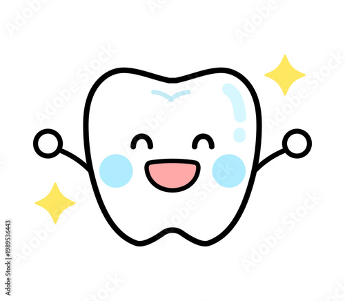 喜ぶ歯のキャラクターのイラスト　ピカピカ　クリーニング　健康