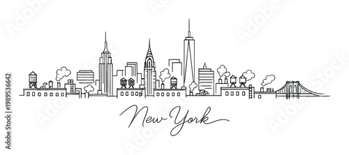 New york skyline hand drawn monochrome sketch background with rooftop water towers for poster card and design