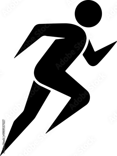 Black running man icon, athletic silhouette, sports vector, fitness symbol