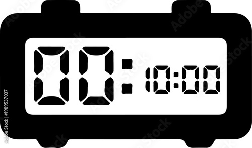 Digital clock display, electronic timer, LCD screen, black and white icon
