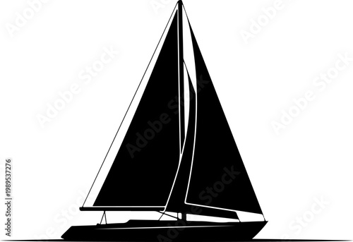 Sailing yacht, sailboat, black silhouette, vector icon, nautical symbol, white background