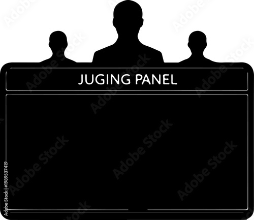 judging panel, silhouette icons, black, vector graphics, jury, assessment, evaluation