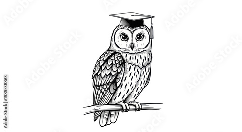 Wise Owl Wearing Graduation Cap - Symbol of Knowledge and Education