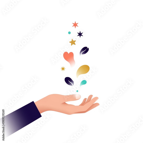 World Wish Day Hand Releasing Stars Dreams Hope Kindness Vector Illustration