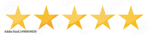 Five stars rating. Symbol of customers rating for product or service. yellow five star sign with text for app, website, design element. 