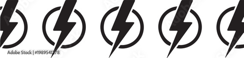 Five black lightning bolt symbols in a row Vector