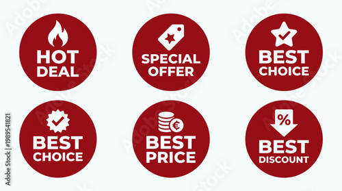 Collection of discount and offer labels.