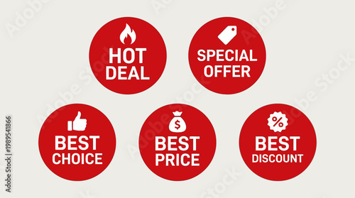 Collection of promotional offer stickers.