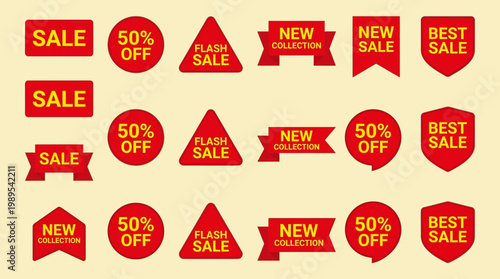 Collection of sale and discount labels.
