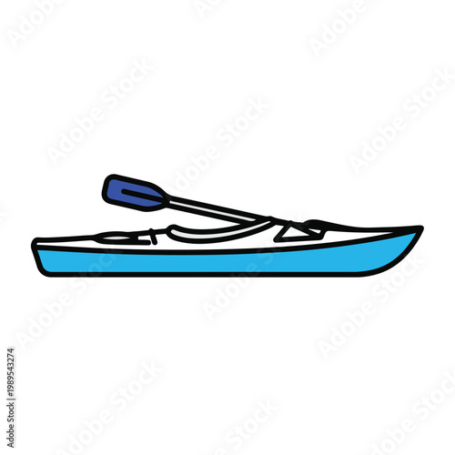 Simple blue kayak with paddle on white background for design