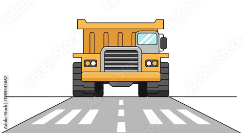 Heavy Dump Truck Illustration: Large Yellow Construction Mining Haul Truck on Road Vector Graphic