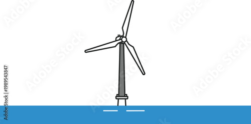 Wind Turbine in the Sea: A modern wind turbine stands tall in the ocean, its blades gracefully turning, harnessing the power of the wind to generate sustainable energy.