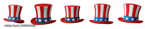 Cuadro en lienzo Uncle Sam Patriotic Top Hats with Stars and Stripes Isolated on White Background