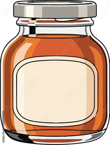 Flat Vector Miniature Jar of Organic Maple Syrup for Natural Sweetener and Breakfast Brands