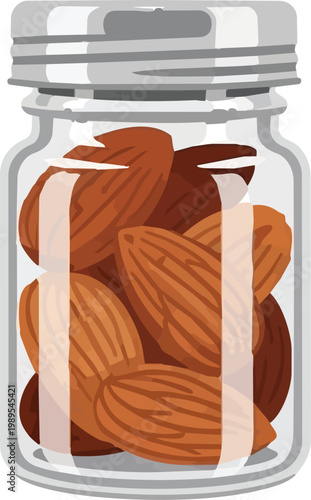 Flat Vector Miniature Jar of Roasted Almonds for Healthy Snacking and Artisan Food Brands