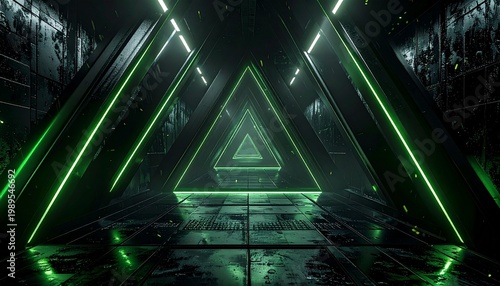 Triangle Grid Illuminated in a Dark Sci fi Background