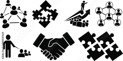 Business collaboration and networking icons teamwork partnership and problem solving