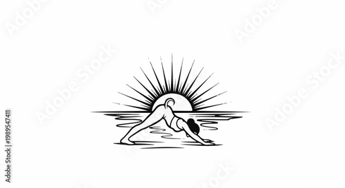 Silhouette of a person in yoga pose at sunrise over water