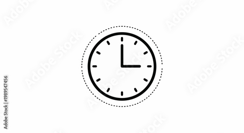 A simple black and white line drawing of a clock face