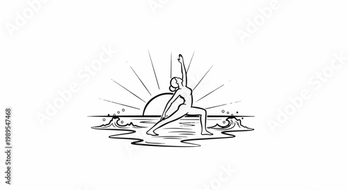 Woman in yoga pose by the ocean at sunrise