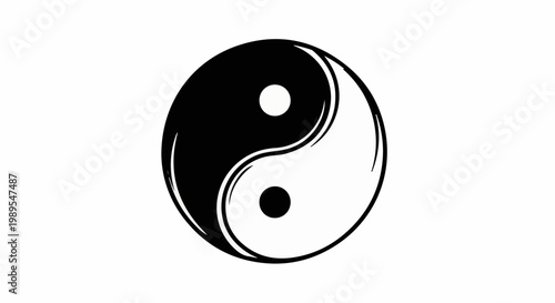 Black and white yin-yang symbol with white dots on a white background
