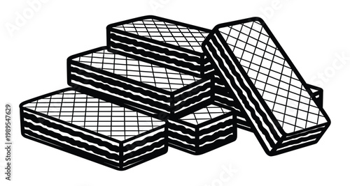 Wafer cookies vector art, flat black and white snack biscuits.
