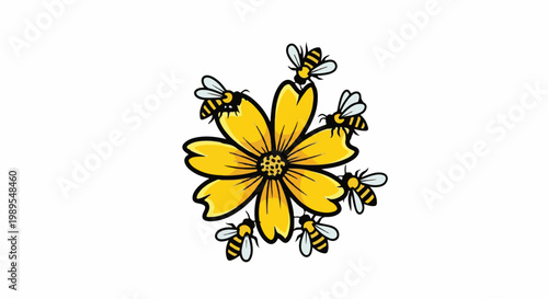 Yellow flower with bees flying around
