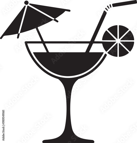 Cocktail with umbrella straw lemon slice in a margarita glass