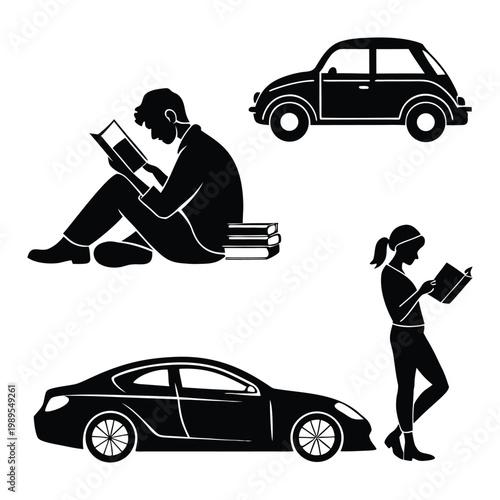 Minimal People Reading Books Glyph Icons