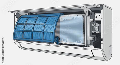 Cutaway view of an air conditioner showing the internal components