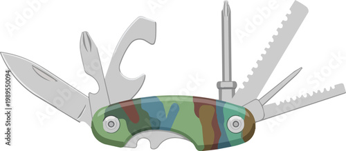 Flat Vector Recycled Plastic Multitool For Sustainable Utility And Eco-Friendly Everyday Carry Concepts