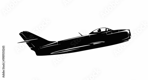 A black silhouette of a vintage jet fighter with a pilot inside