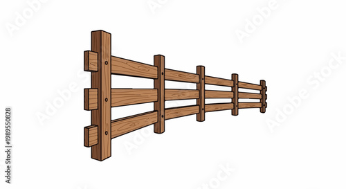 Wooden split rail fence on a white background, extending into distance