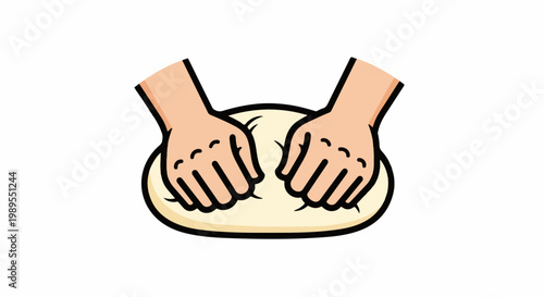 Hands kneading a light yellow dough ball on a white background