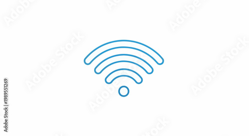 A simple blue outline of the Wi-Fi symbol on a white background