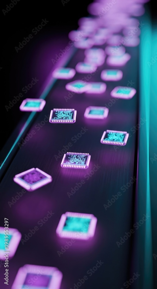 Obraz premium Illuminated Keyboard with Glowing Keys in Neon Light.