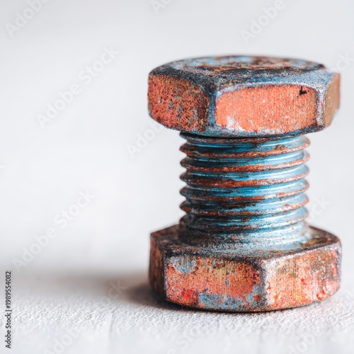 Close up of a rusty bolt with visible threading and textures