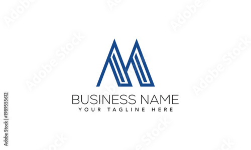 Abstract blue letter m logo design with multiple parallel lines, modern