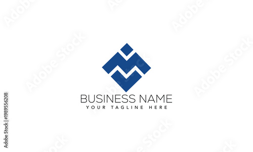 Blue diamond shape letter m logo design for real estate or finance with business