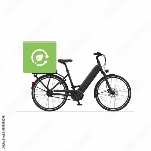 Eco friendly delivery bicycle with green box on back for packages