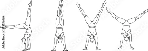 Gymnast Icon Set Featuring Handstand Poses and Gymnastics Movements for Sports, Fitness, and Physical Activity Designs