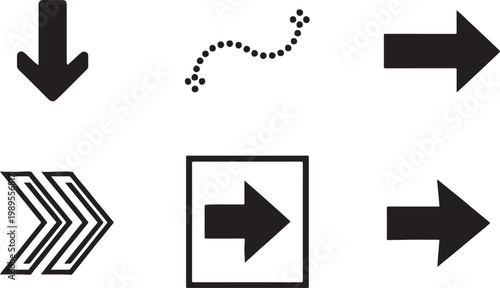 Six Black Arrow Icons And Symbols On A White Background arrows direction