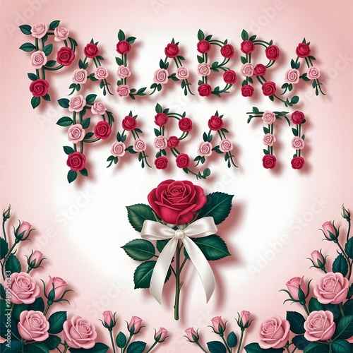 A beautiful floral background with pink roses, butterflies, and decorative leaves in a soft romantic design