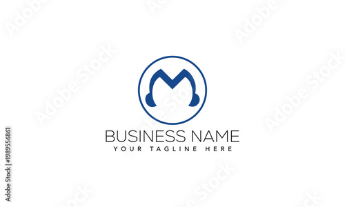Blue circular letter m logo with headset silhouette for tech customer support